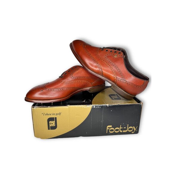 FootJoy Mens Golf Shoes Leather Wingtip Oxford Style 51128 Metal Spikes 12D New - Picture 1 of 11